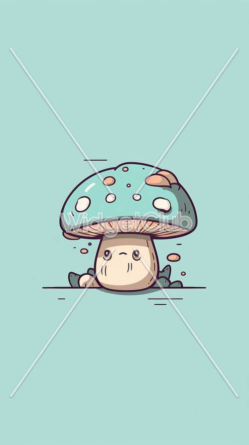 Cute Cartoon Mushroom Character Peeking Out