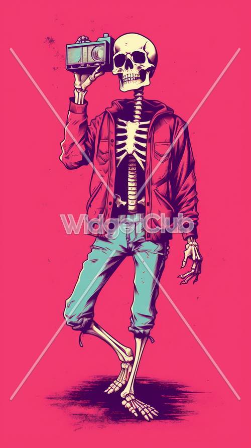Cool esqueleto en chaqueta y zapatillas de deporte
