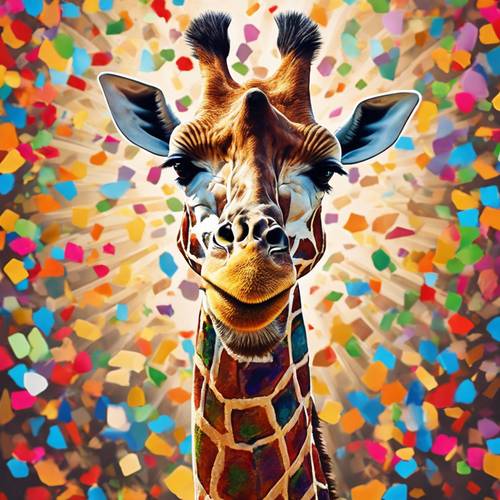 A vibrant mosaic inspired image of a giraffe, exploding with color.