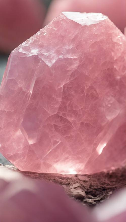 日光下粉紅色玫瑰石英晶體的特寫