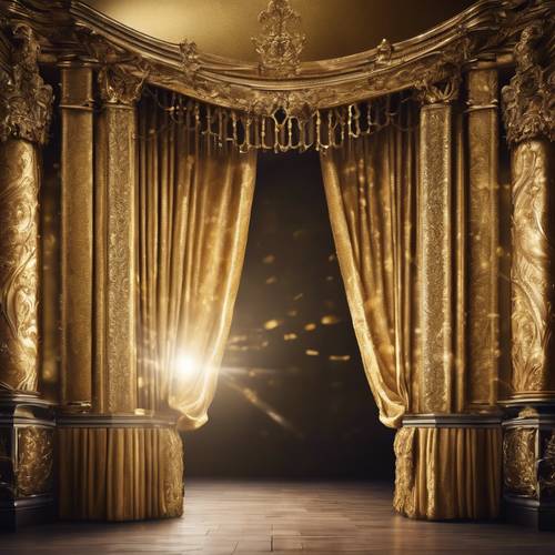 A dramatic, baroque theatre curtained in gold damask.