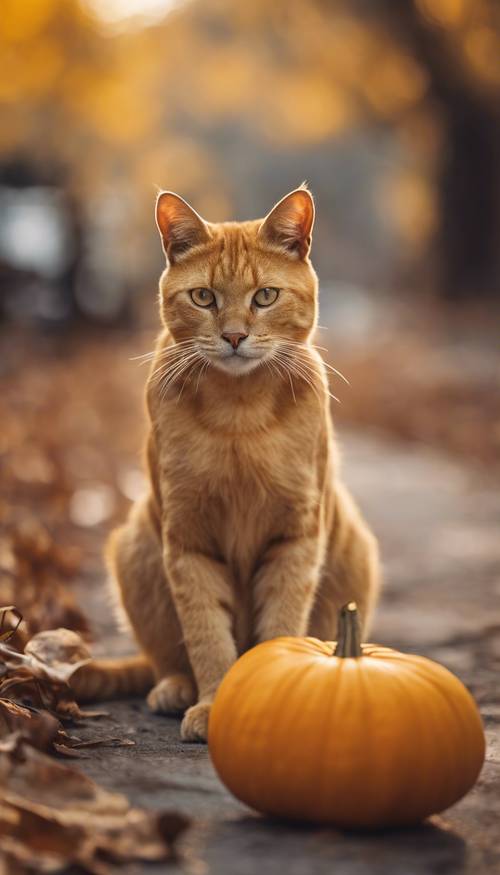 Goldene Katze mit Augen so hell wie ein Herbstkürbis
