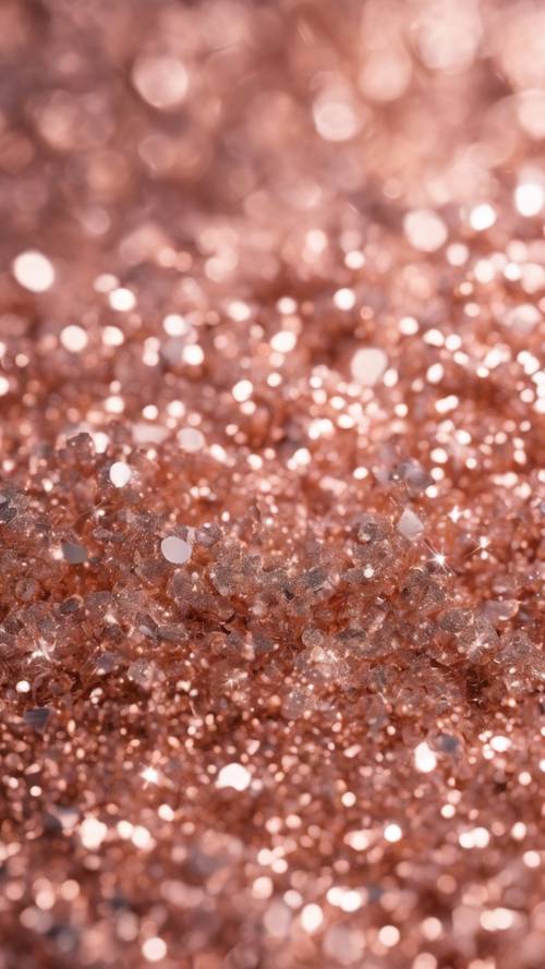 An up close macro image of rose gold glitter particles