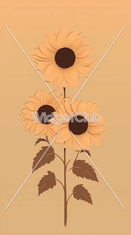 Tiga Bunga Matahari dengan Desain Daun