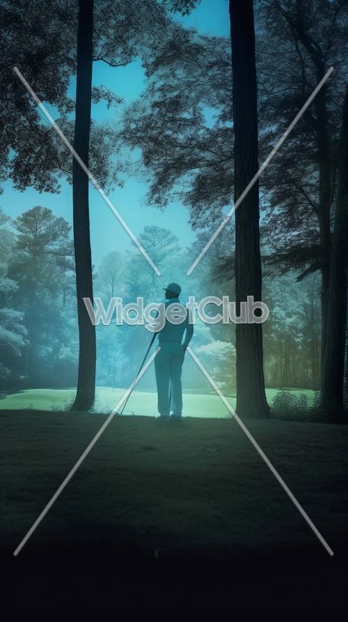 Misty Golf Course Morning with Golfer in Silhouette Wallpaper[de50bcc8c4dc4714b65a]