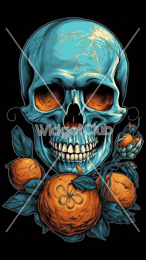 Art effrayant du crâne et des oranges