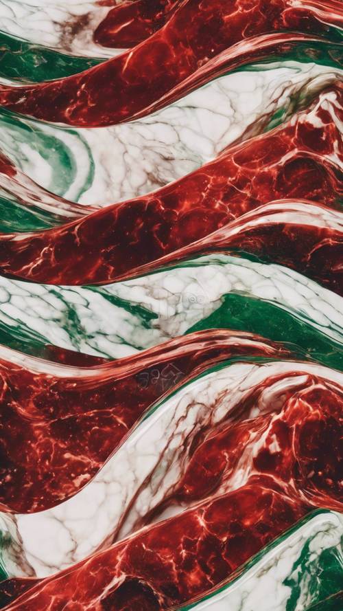 紅色和綠色大理石的波浪狀設計。