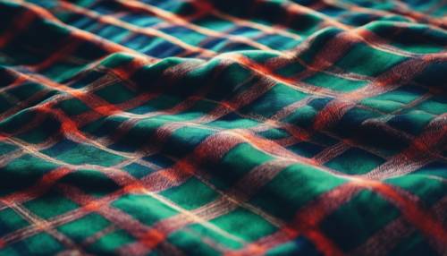 A bold plaid pattern instantly catches the eye, mixing midnight blue and jade green.