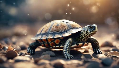 Прекрасная черепаха с блестящим панцирем с геометрическим рисунком.