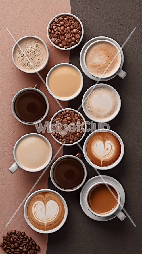 Bunte Kaffeetassen von oben