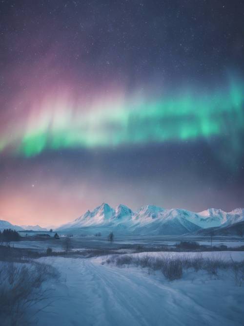 Uma deslumbrante aurora boreal azul pastel no céu noturno.