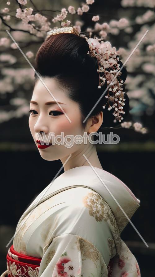 Cherry Blossom Elegance with Traditional Kimono