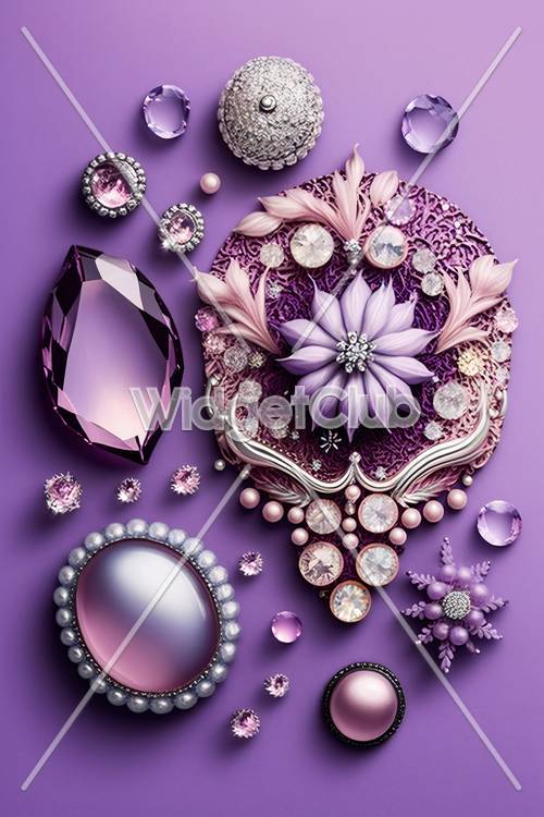 Design con pietre preziose e fiori viola