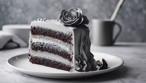 An exquisite gray ombre cake, smoothly transitioning from a charcoal base to a nearly white icing on top. Tapeta [007a4dca6ad74fccb636]