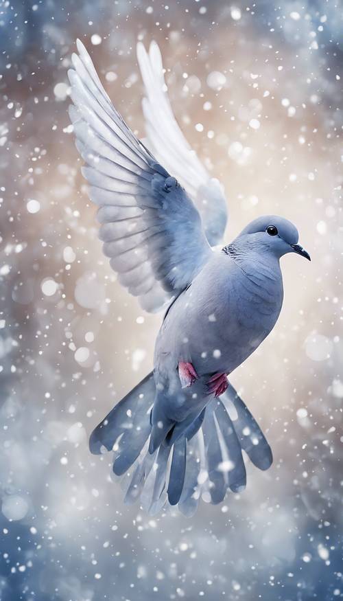 Contornos delicados de pombas tocados com um toque de safira e neve em um conjunto dinâmico de aquarela