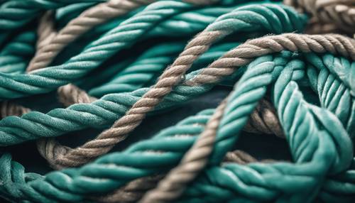 Teal velvet theme featuring intertwined ropes wrapped in the fabric. Tapeta [5defa6fc702a454289fc]