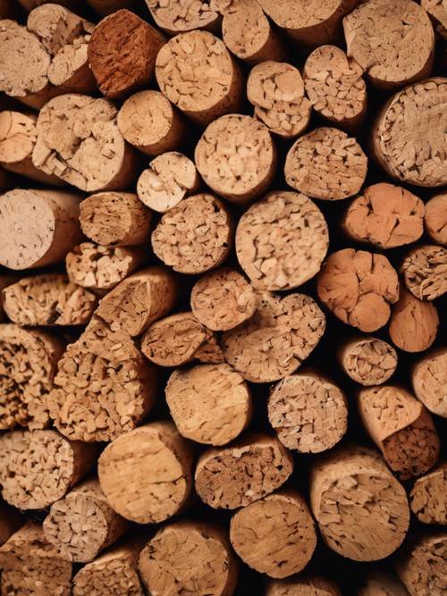 Close-up view of a cork's texture, featuring its patterns and grains with a warm light enhancing its details.