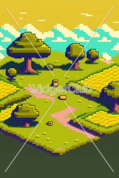 Pixel Paradise: kolorowa scena leśna w stylu retro