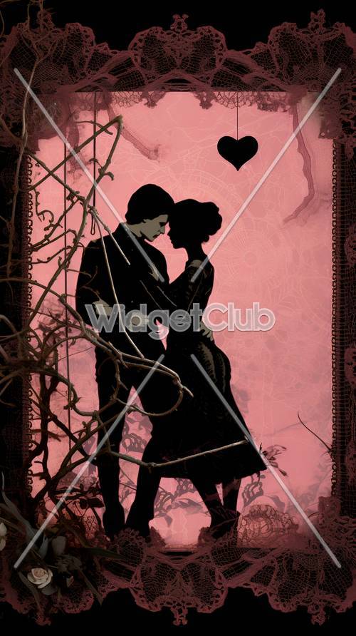 Romantic Silhouette of Couple Kissing