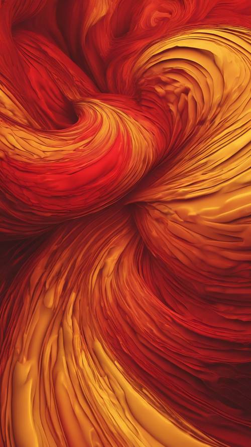 紅色和黃色的漩渦和混合色調的無縫抽象設計，就像火熱的日落。