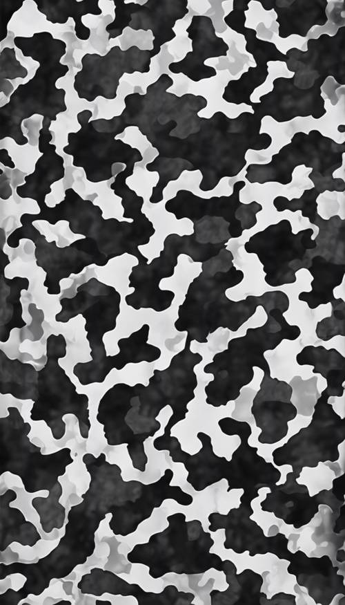 A textured fabric pattern of black and white camouflage.