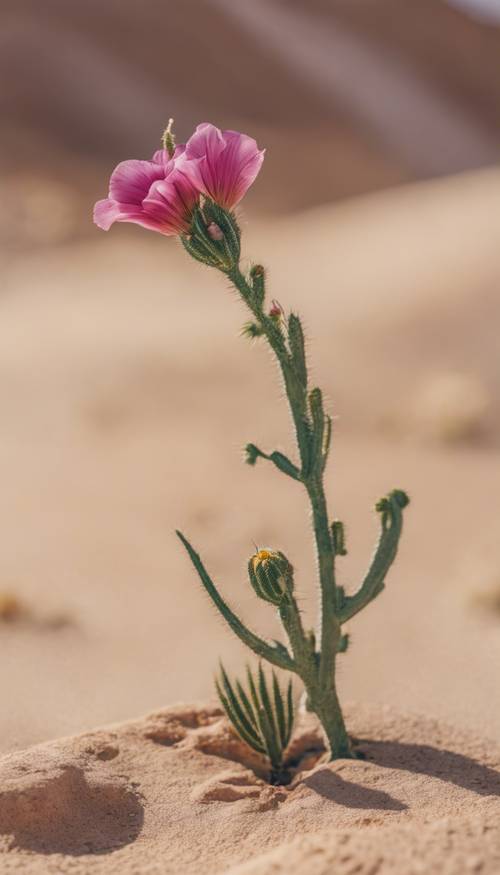 건조한 사막에 당당하게 피어난 야생 요염한 꽃.