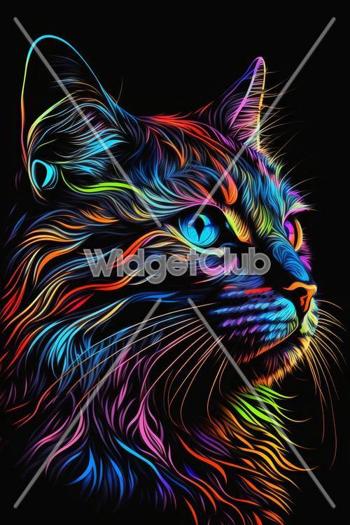カラフルなネオンカラーの猫のアート