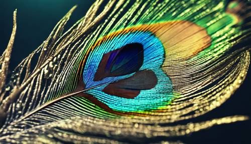 Крупный план павлиньего пера, подчеркивающий прохладные цвета и уникальную текстуру.