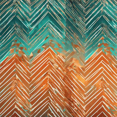 Chevrons pattern combined with sharp geometric elements, alternating in hues of teal and tropical orange.