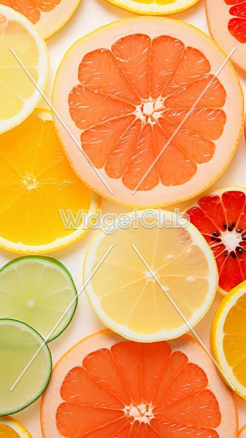Fatias de frutas cítricas coloridas - uma aparência brilhante e fresca