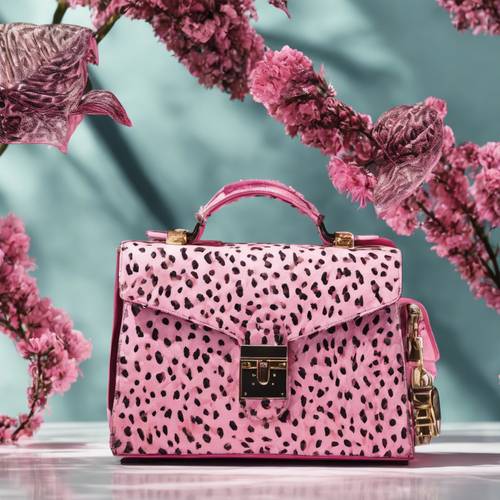Una serie di borse di alta moda con stampa ghepardo rosa selvaggio.