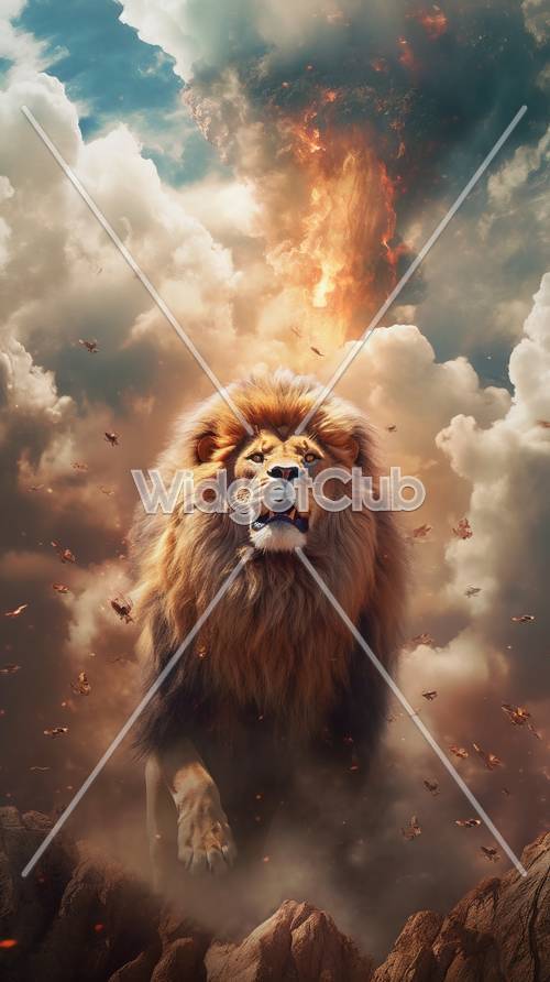 Lion majestueux dans le fond du ciel