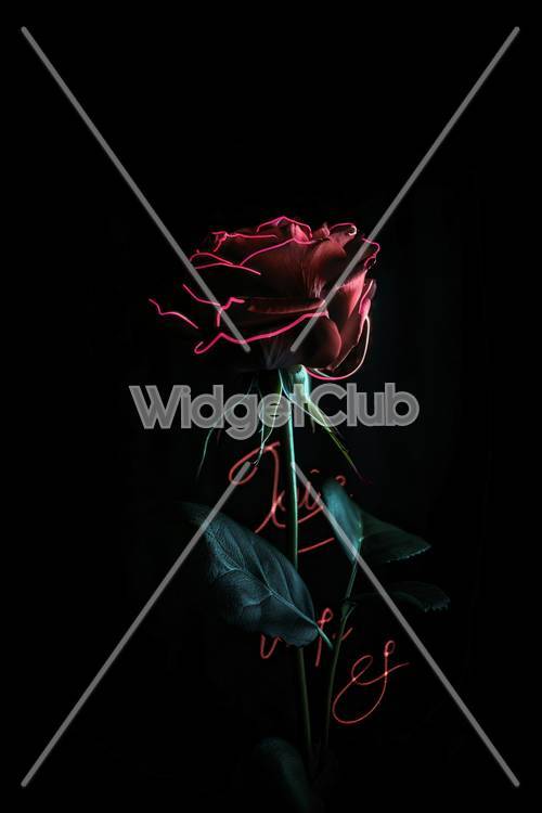 Neon Glow Rose on Black Background