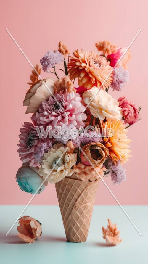 Colorful Flowers in Ice Cream Cone