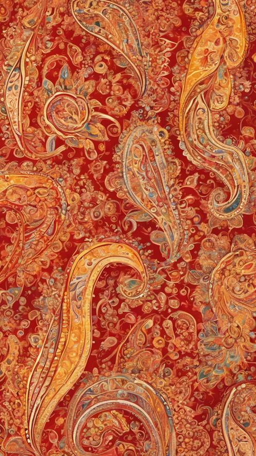 A paisley pattern in vibrant red, orange, and yellow inspired by a summer sunset.