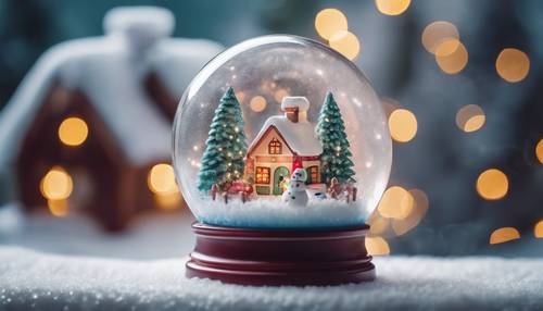 Lovely image of a kawaii Christmas snow globe with a charming winter scene inside.