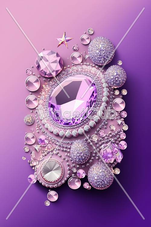 キラキラ紫色の宝石と輝きが楽しい壁紙
