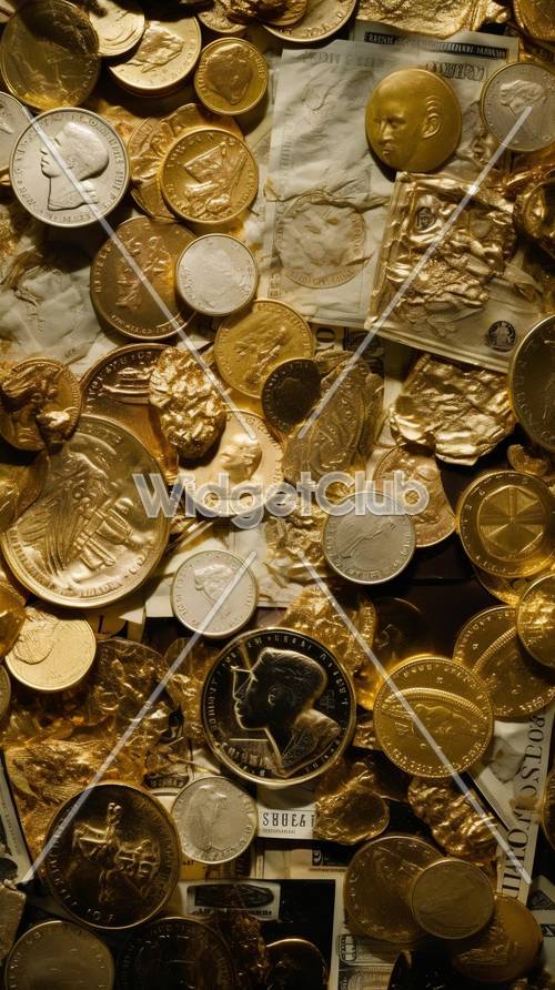 金と銀のコインの財宝 壁紙