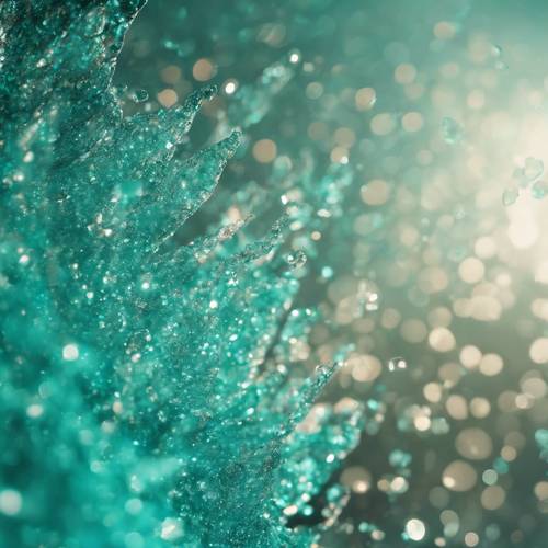 Brillo turquesa brillante formando suaves ondas contra un cristal transparente.