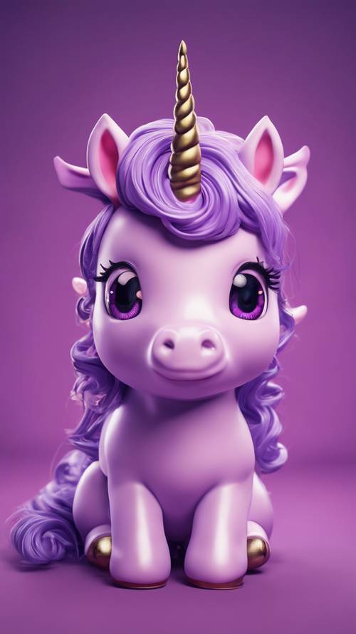 An adorable purple kawaii theme unicorn, winking with joy, its body shaded in various tones of dusky purple. Tapet [681780914326475a8f3f]