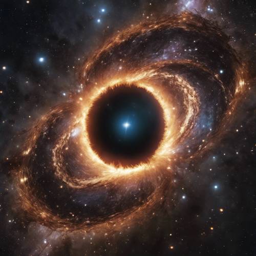 퀘이사 중심에 위치한 거대한 블랙홀로 엄청난 빛을 발산합니다.