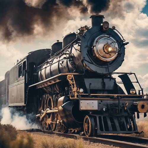 Old steam locomotive puffing clouds of smoke in western frontier. Ფონი [b5ff1f0a85344f4d8cc6]