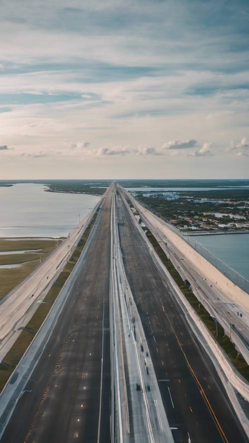 A breathtaking view from the top of the Sunshine Skyway Bridge, with Tampa Bay sprawling below.