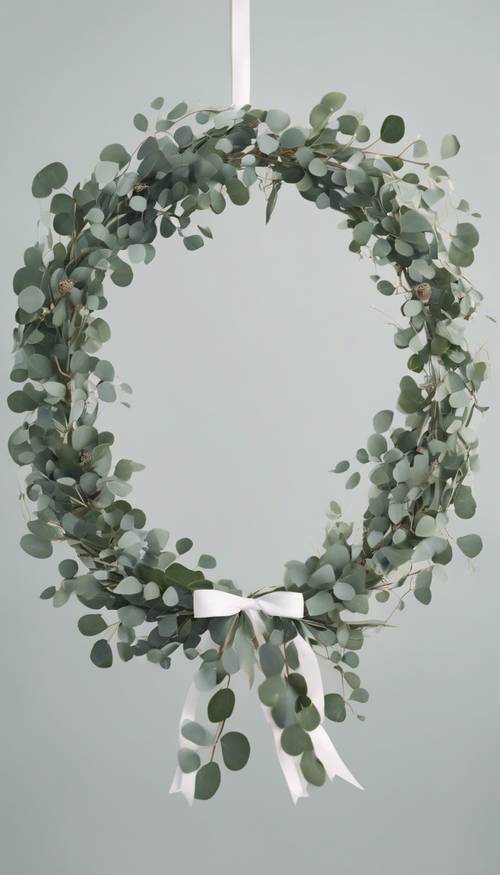 Une version moderne d&#39;une couronne de Noël, utilisant des feuilles d&#39;eucalyptus et un simple ruban blanc