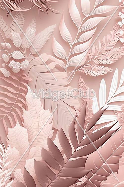ピンク色の葉と植物がデザインされた壁紙