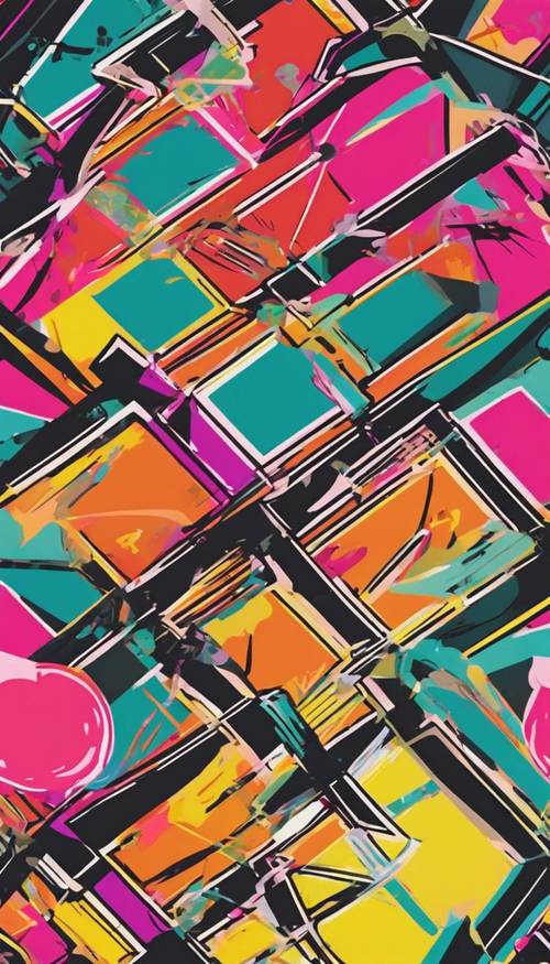 Gambar abstrak pola gaya seni pop tahun 60an dengan warna kontras yang berani