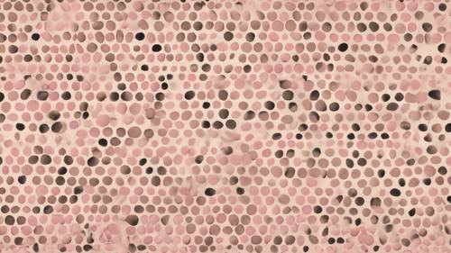 Pola polkadot yang terdiri dari titik-titik kecil berwarna merah muda pastel dengan latar belakang krem
