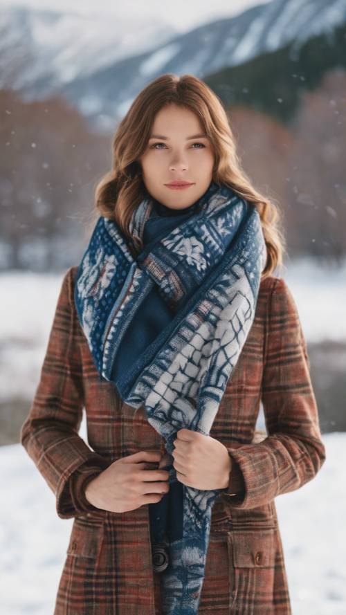 Foulards en laine aux motifs preppy sur fond de neige