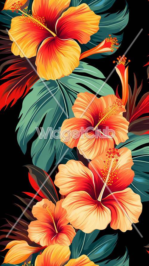 熱帶花卉和葉子設計