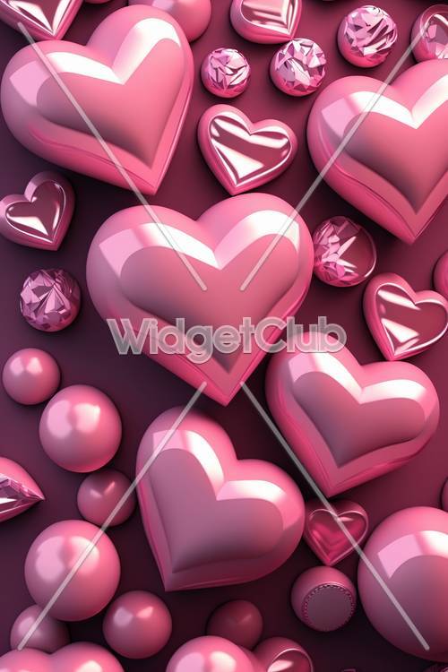 Corações e joias rosa brilham